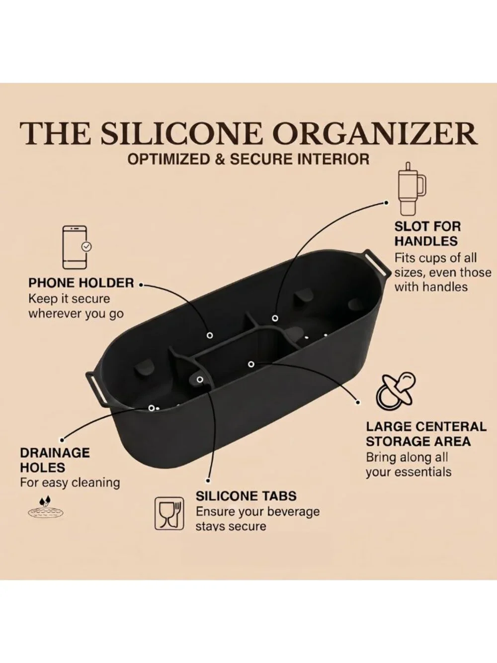 Waterproof Silicone Stroller Organizer with Cup Holders & Phone Storage